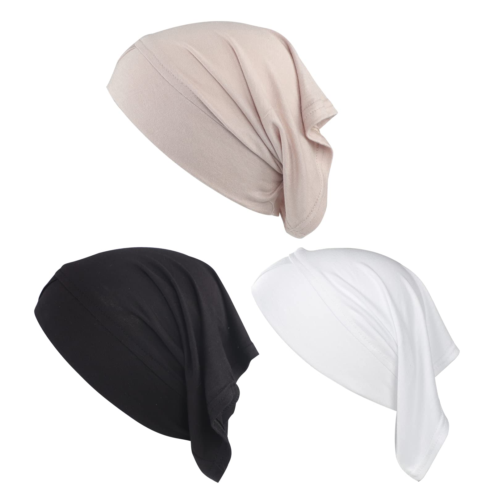 3 Pcs Muslim Inner Hijab Caps Women Solid Color Turban Underscarf Under Hijab Caps Stretchy Breathable Full Cover Undercap Tube Bonnet Under Scarf Hats Beanie