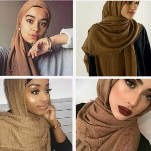 EVQ Soft Cotton Hemp Scarf Wrap Long Hijab Scarves for Women (3pcs Black+White+Skin Pink(70.9"x35.5"))…