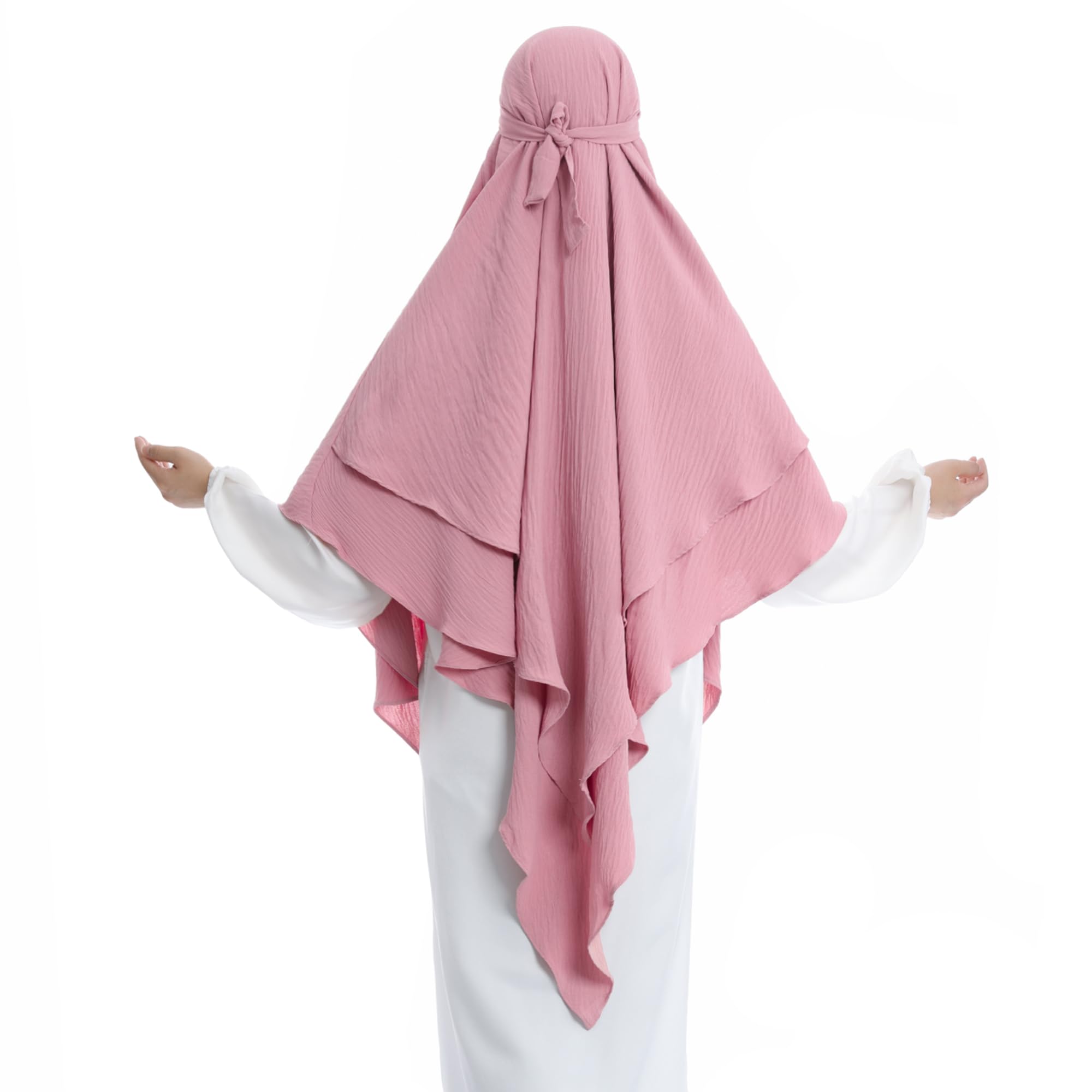 Muslim Prayer Hijab 2 Layers Soft Breathable Hijab Islamic Dubai Womens Instant Long Hijab Pink