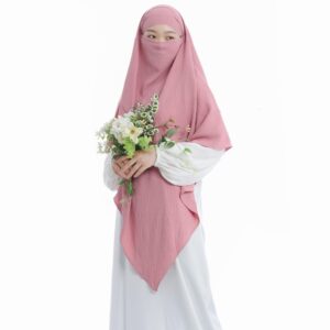 Muslim Prayer Hijab 2 Layers Soft Breathable Hijab Islamic Dubai Womens Instant Long Hijab Pink