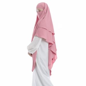 Muslim Prayer Hijab 2 Layers Soft Breathable Hijab Islamic Dubai Womens Instant Long Hijab Pink