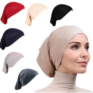 TanQiang 6 Pcs Women Under Scarf Hat Cap Bone Bonnet Hijab Islamic Neck Cover Muslim Under Scarf Hijab Cap, 7, Medium