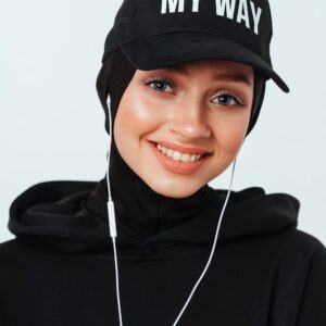 VeilWear Instant Hijab for Headphones and Glasses, Sport Head Scarf, Ready to wear Muslim Accessories for Women (Black)