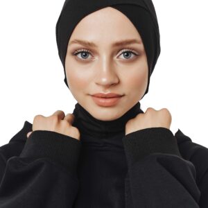 VeilWear Instant Hijab for Headphones and Glasses, Sport Head Scarf, Ready to wear Muslim Accessories for Women (Black)