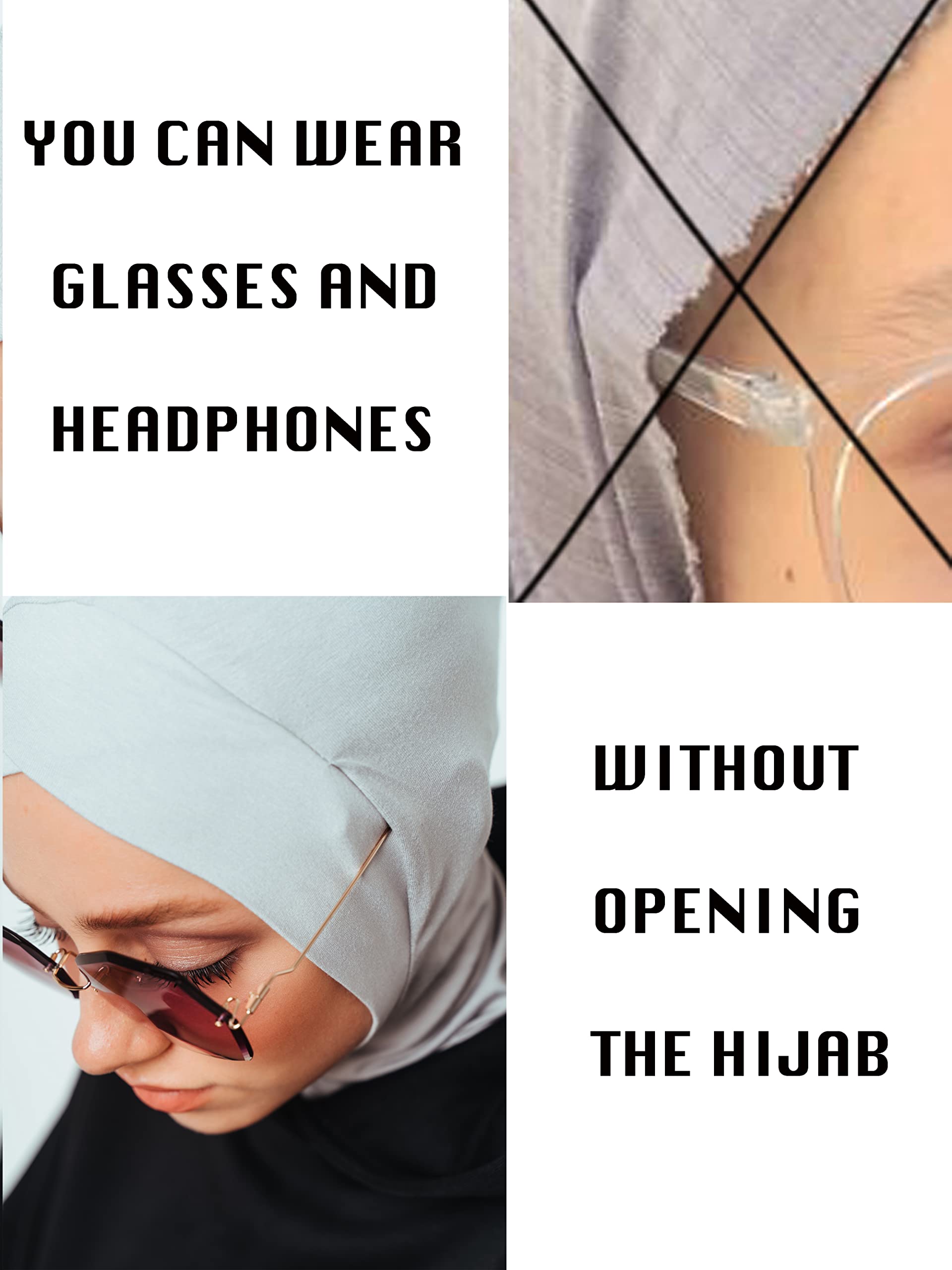 VeilWear Instant Hijab for Headphones and Glasses, Sport Head Scarf, Ready to wear Muslim Accessories for Women (Black)