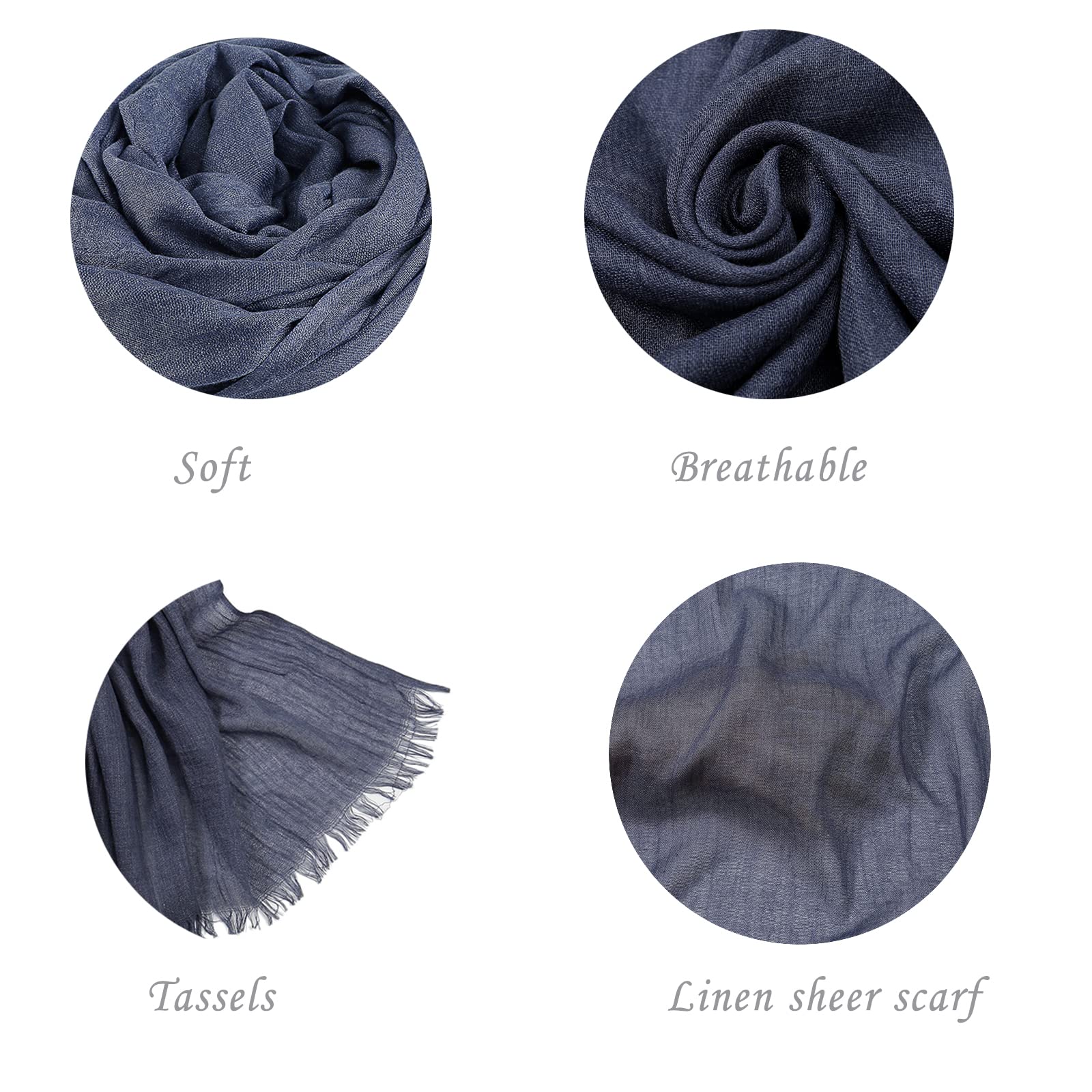 Yeieeo Linen Scarf for Women Large Hijab Plain Colors Cotton Linen Hijabs