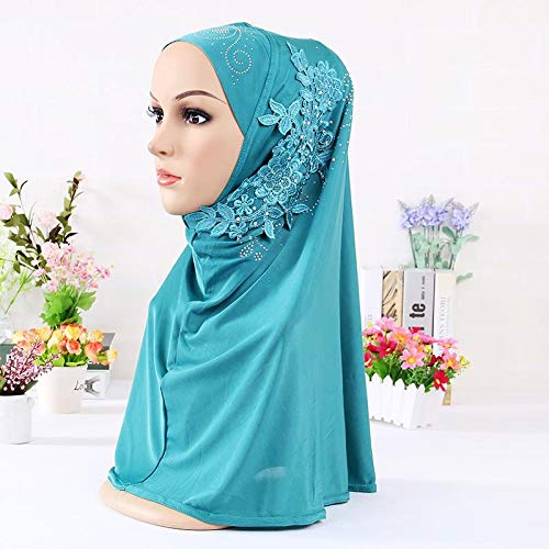 Women Fashion Chiffon Hijab Lace Floral Long Scarf Wrap Solid Color Girls Glitter Hood Cap Turban Cap Hat Headscarf Shawl