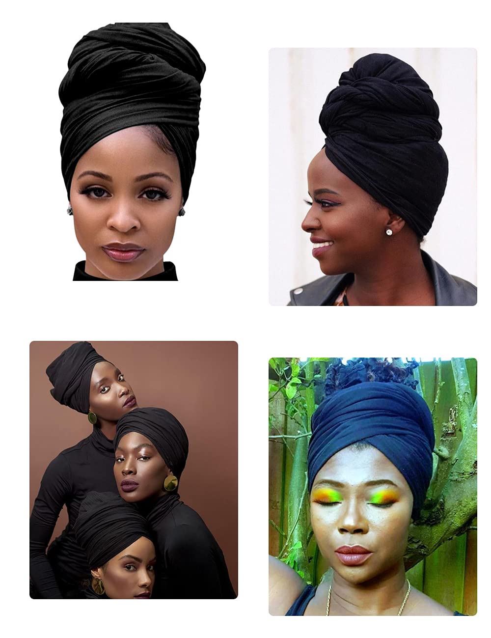 Harewom 3PCS Head Wraps for Black Women Turban Headwraps Stretchy African Hair Wraps Soft Jersey Head Scarf Tie Headbands Pack for Dread Locs Natural Hair