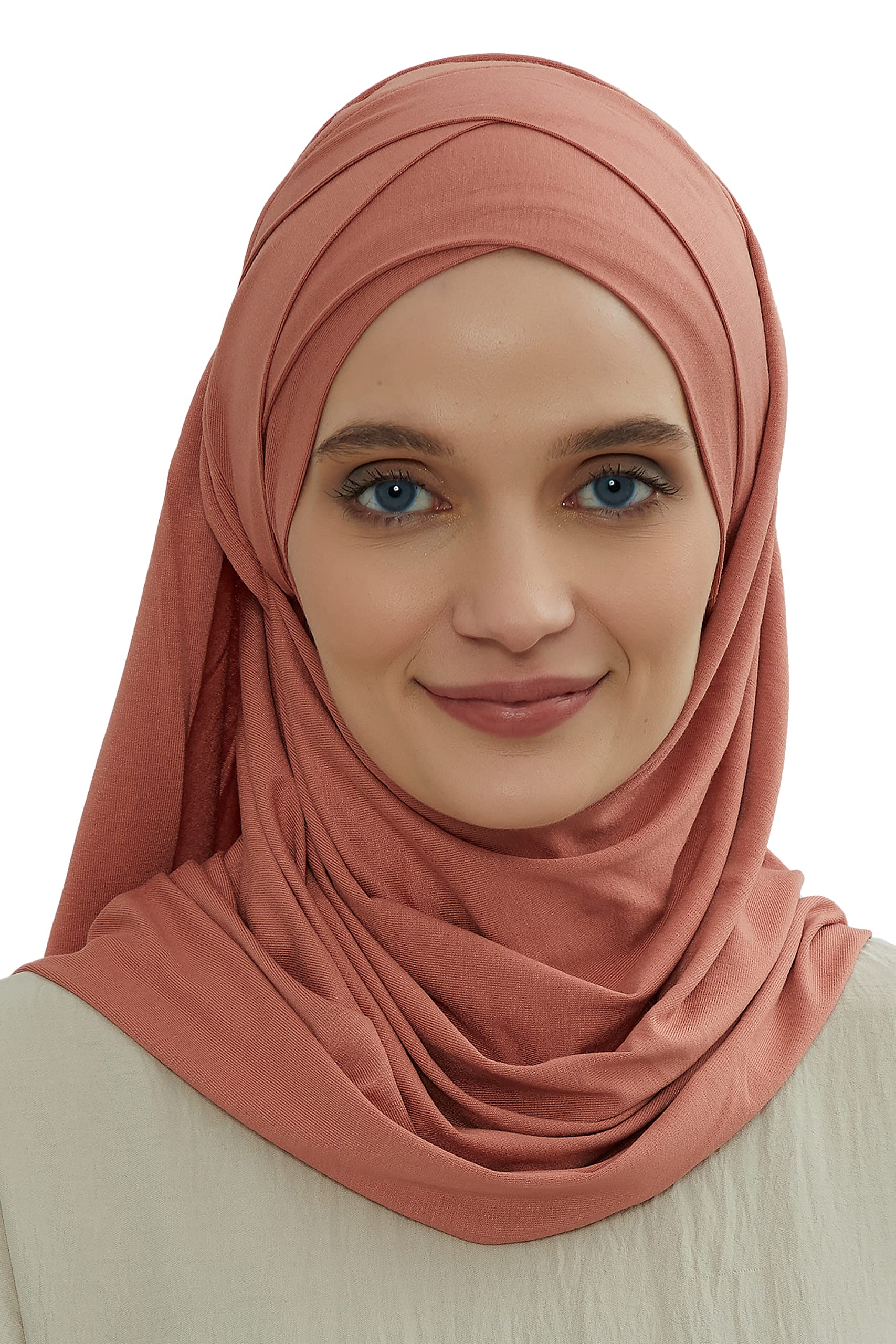 Aisha's Design Instant Hijab Scarves for Women Muslim, 95% Cotton Turban Scarf Head Wrap, Salmon