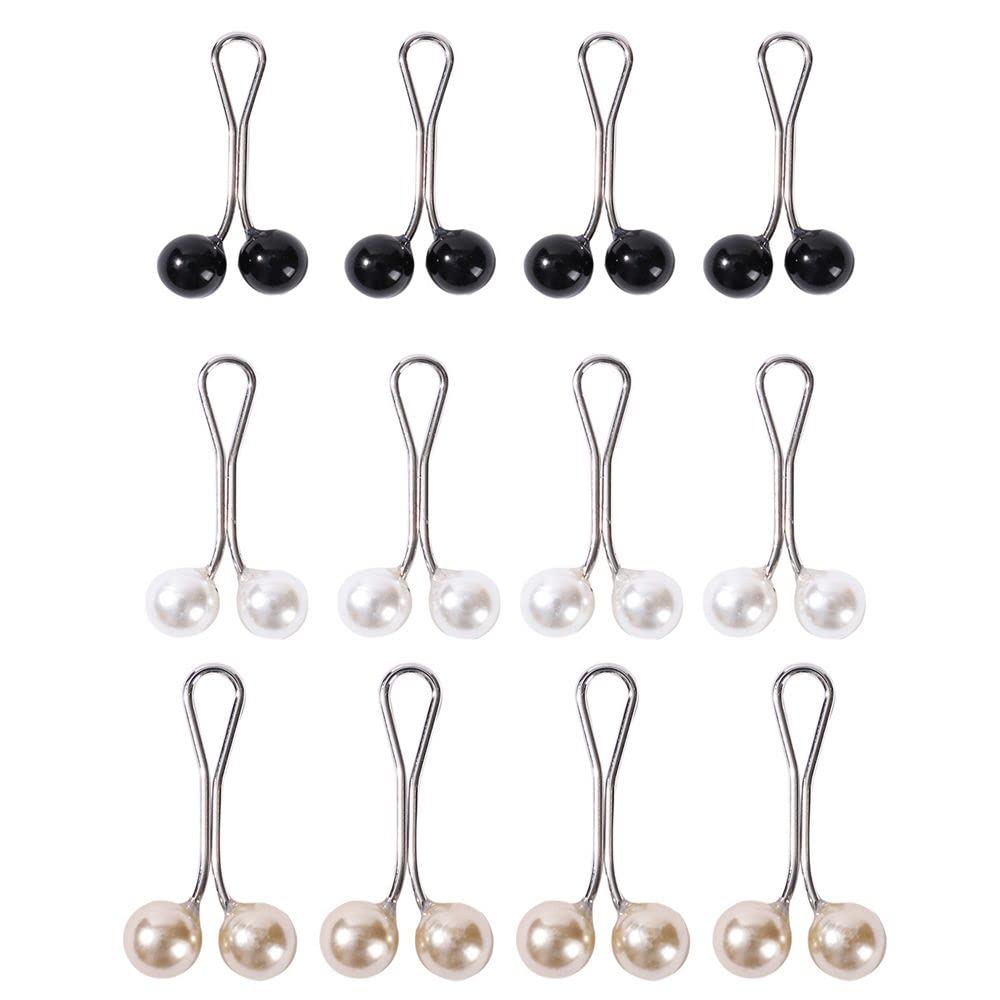 12pcs Multicolor Headscarf Pearl Pins Clips U Shape Hijab Scarf Lady Muslim Scarf Shawl Clips Scarf Brooches Pin Jewelry Accessories(Black&White&Gold)