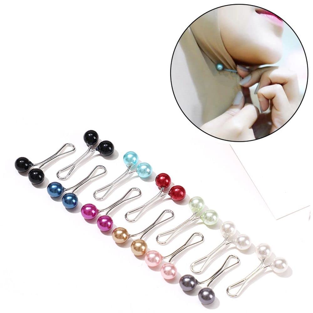 12pcs Multicolor Headscarf Pearl Pins Clips U Shape Hijab Scarf Lady Muslim Scarf Shawl Clips Scarf Brooches Pin Jewelry Accessories(Black&White&Gold)