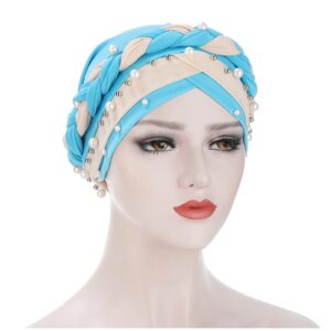 FRAKYEN Turbans Non Slip Hijab Undercap Underscarf Sleeping Hat Women Muslim Milk Silk Two- Nail Beads Braid Turban Hat Coffee