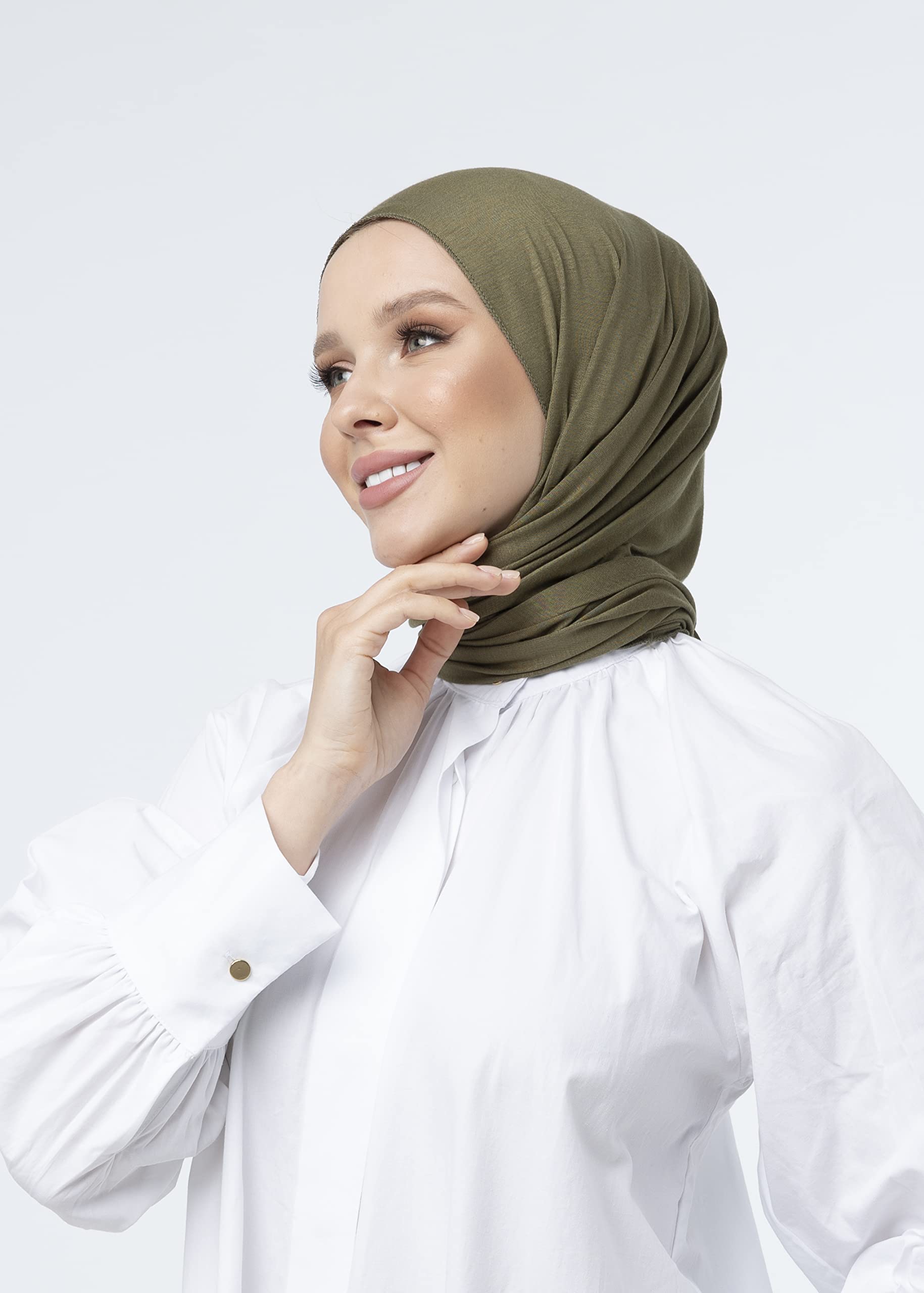 SWANISTANBUL Jersey Hijab Scarf for Women - Quality Head Scarf Wrap for Girls - Fashion Muslim Women Hijab Scarves Headwear for Everyday Use - 55cm x 170cm - Khaki