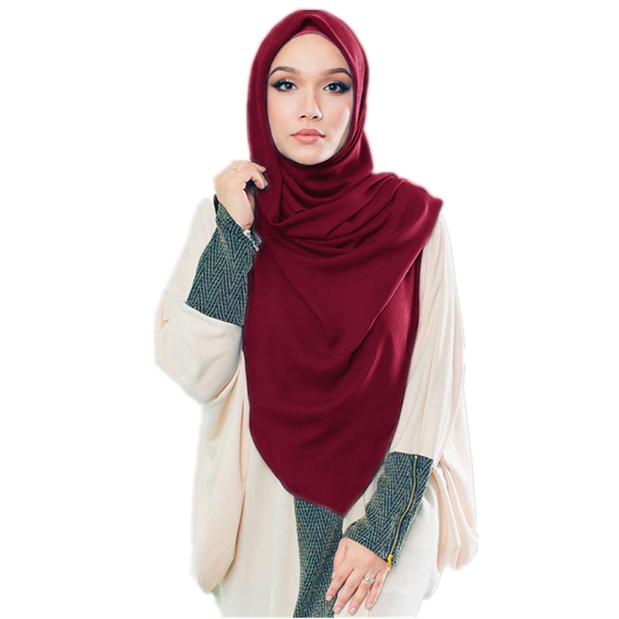 MOWEN Bubble Chiffon Scarf with Underscarf Cap for Women Hijab Muslim Lightweight 27"X70"（Rose Red）