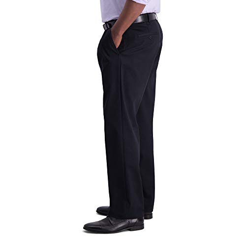 Haggar mens Iron Free Premium Khaki Classic Fit Pleat Front Expandable Waist Casual Pants, Black, 36W x 29L US