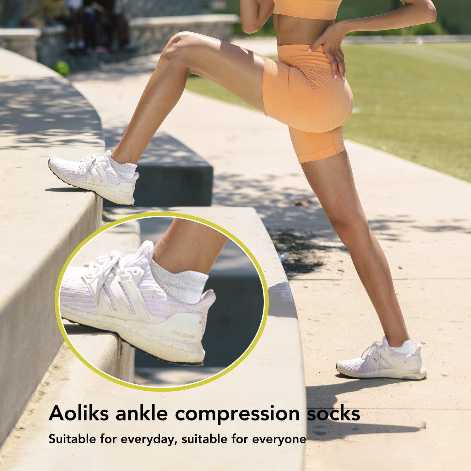 Aoliks White Ankle Compression Socks for Women & Men - Arch Support Low Cut Running Socks for Cycling Nurses