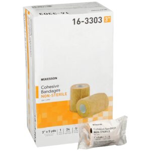 mckesson cohesive bandages, non-sterile, contains latex, 3 in x 5 yds, 1 count, 24 packs, 24 total
