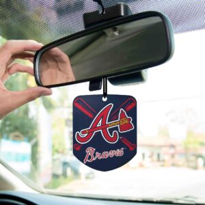 FANMATS 61542 MLB Atlanta Braves Hanging Car Air Freshener, 2 Pack, Black Ice Scent, Odor Eliminator, Shield Design with Team Logo