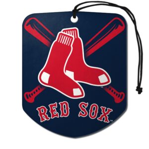 fanmats 61543 mlb boston red sox hanging car air freshener, 2 pack, black ice scent, odor eliminator, shield design with team logo