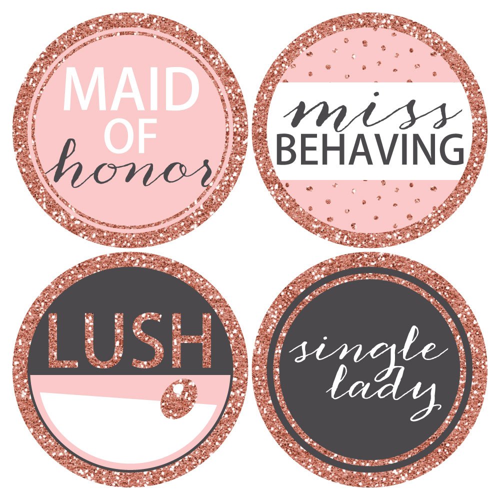 Big Dot of Happiness Bride Squad - Rose Gold Bridal Shower or Bachelorette Party Funny Name Tags - Party Badges Sticker Set of 12