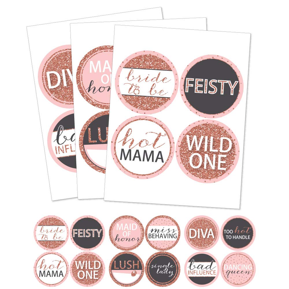 Big Dot of Happiness Bride Squad - Rose Gold Bridal Shower or Bachelorette Party Funny Name Tags - Party Badges Sticker Set of 12