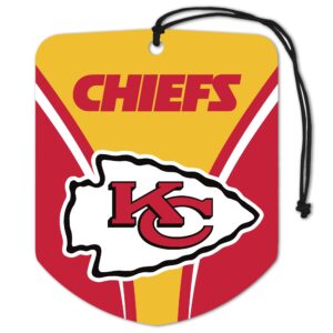 fanmats 61574 nfl kansas city chiefs hanging car air freshener, 2 pack, black ice scent, odor eliminator, shield design with team logo