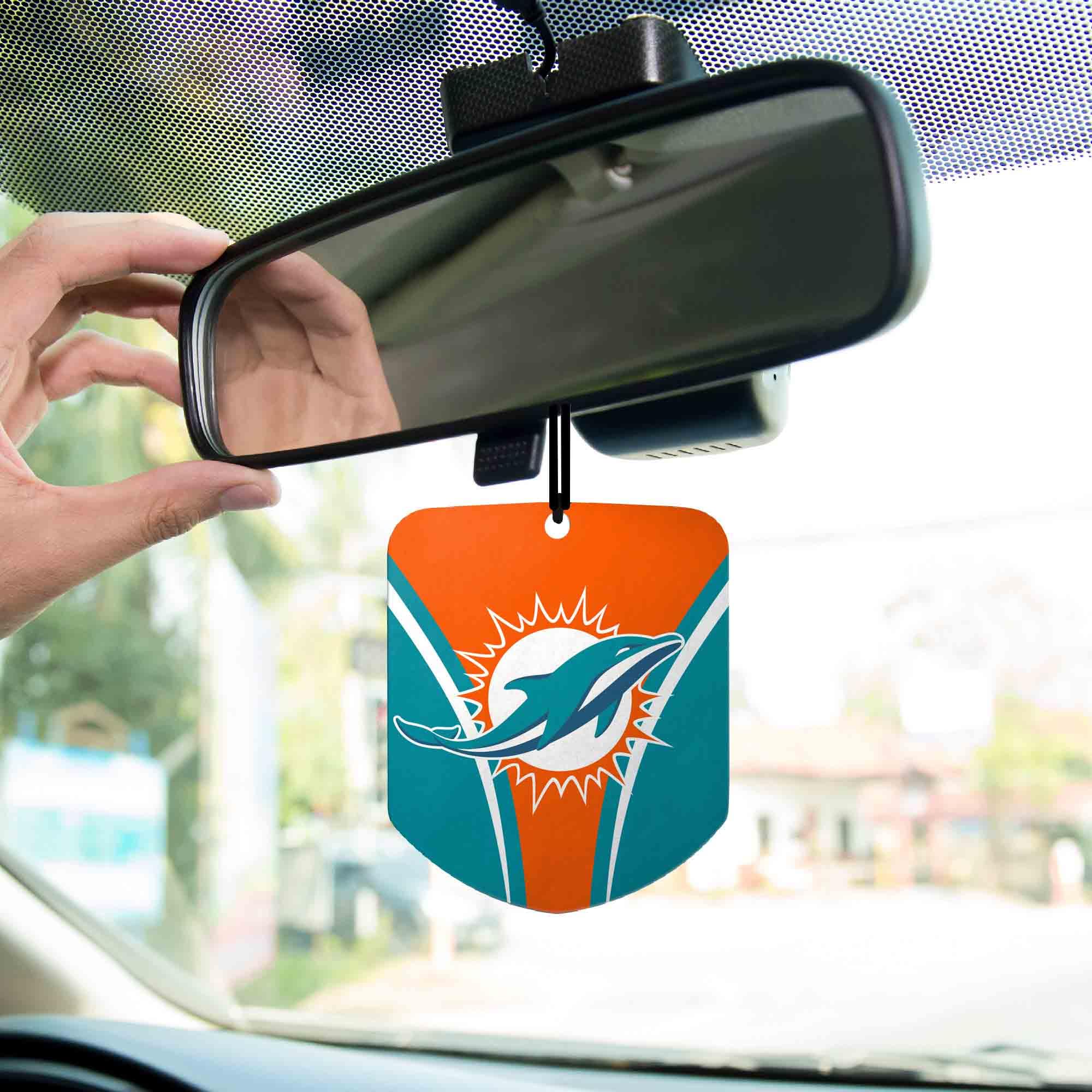 FANMATS 61575 NFL Miami Dolphins Hanging Car Air Freshener, 2 Pack, Black Ice Scent, Odor Eliminator, Shield Design with Team Logo