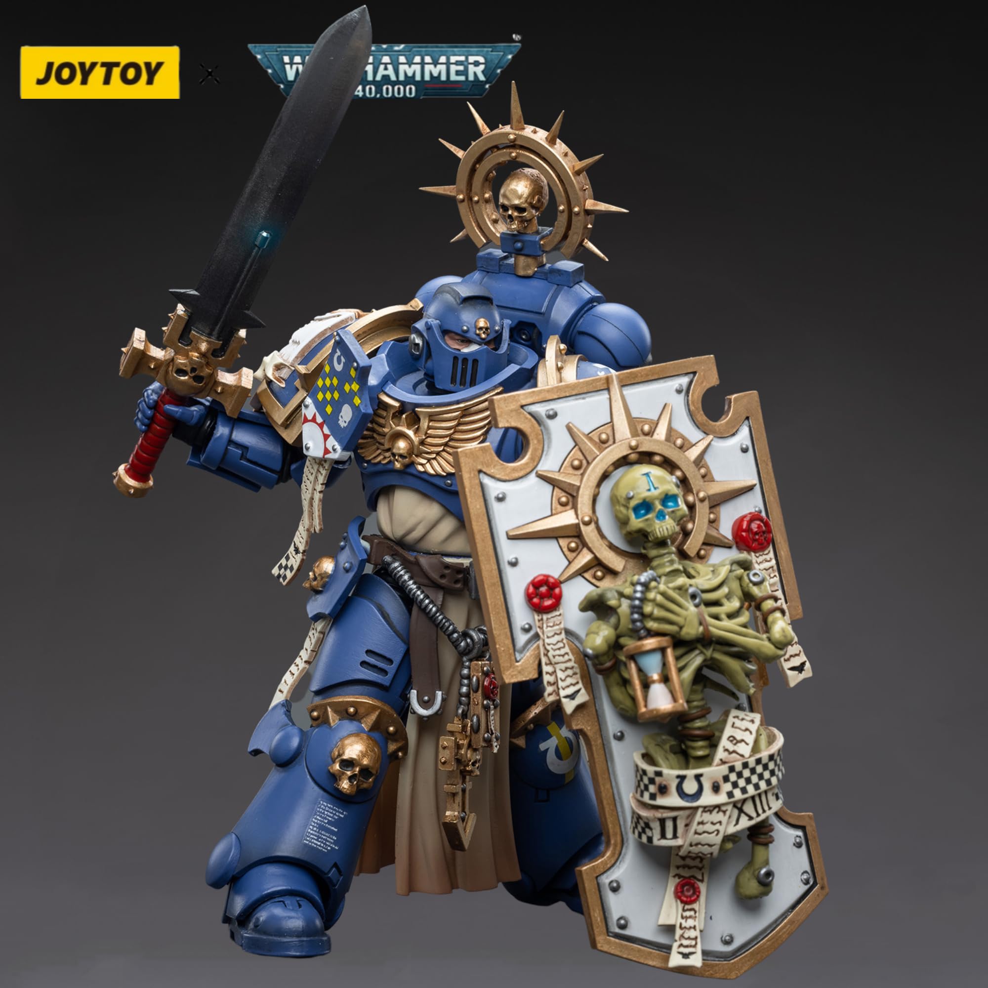 JOYTOY Warhammer 40,000 Action Figure 1/18 Ultramarines Primaris Captain with Relic Shield and Power Sword Collection Model Figures 4.88inch