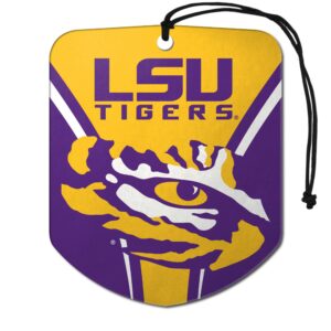 fanmats 61618 ncaa lsu tigers hanging car air freshener, 2 pack, black ice scent, odor eliminator, shield design with team logo