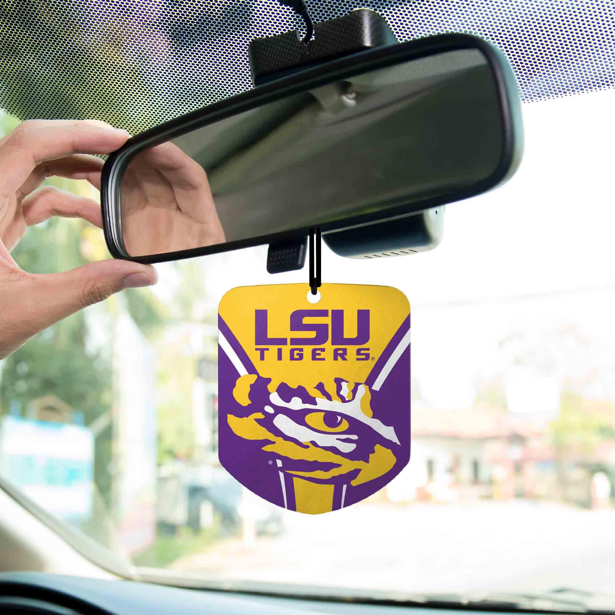 FANMATS 61618 NCAA LSU Tigers Hanging Car Air Freshener, 2 Pack, Black Ice Scent, Odor Eliminator, Shield Design with Team Logo