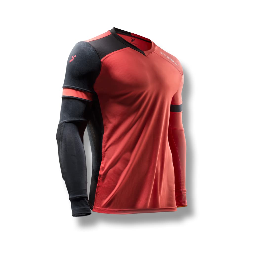 Storelli ExoShield Gladiator Goalkeeper Jersey, High-Impact Protection, Sweat-Wicking, Breathable Athletic Shirt for Soccer & Heavy-Duty Sports, Coral, Youth Large