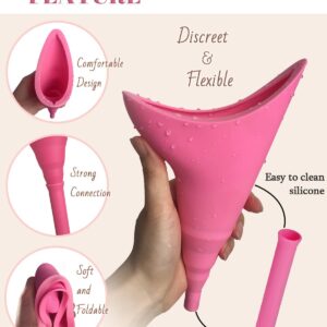 ABXLNIU Female Urination Device with Pee Cup, Travel Essentials Female Urinal for Women, Reusable Womens Pee Funnel Camping/Hiking Gear Gifts for Women, Pink