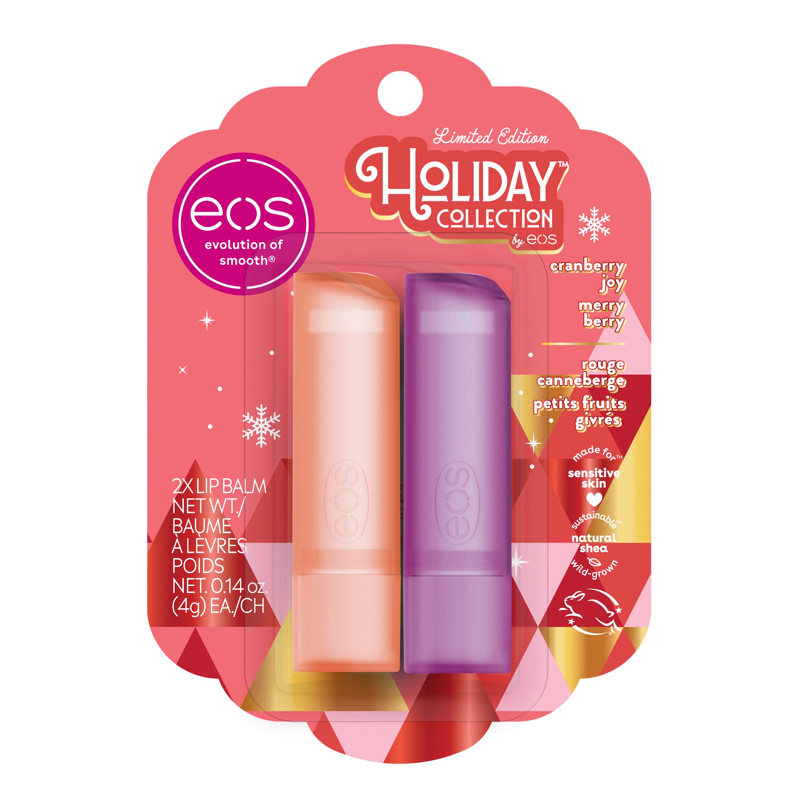 eos Holiday Lip Balm Gift- Cranberry Joy & Merry Berry, Stocking Stuffers, All-Day Moisture Lip Care, 0.14 oz, 2-Pack