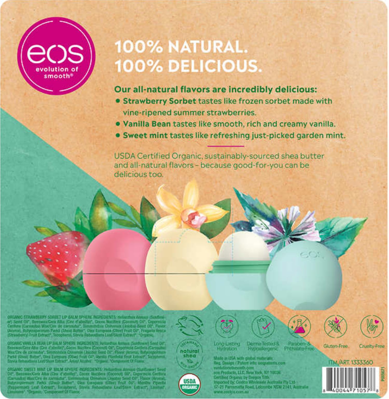 Eos Evolution of Smooth Lip Balm 100% Natural Organic Lip Care Gift 7-Pack ~ 2 Chamomile, 3 Vanilla Bean & 2 Strawberry Sorbet