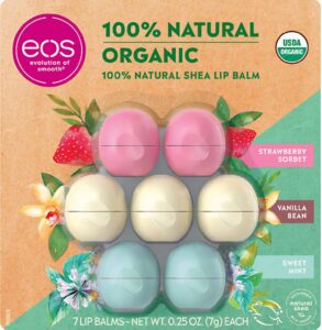 eos evolution of smooth lip balm 100% natural organic lip care gift 7-pack ~ 2 chamomile, 3 vanilla bean & 2 strawberry sorbet