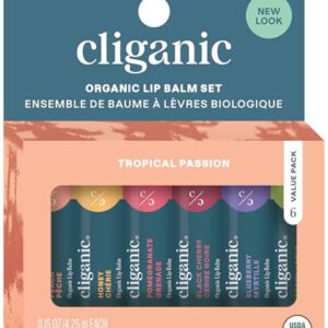 Cliganic Organic Lip Balm Set - 6 Tropical Flavors - 100% Natural Moisturizer for Cracked & Dry Lips (Packaging May Vary)