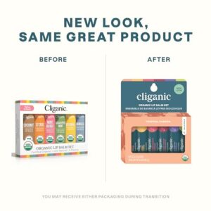 Cliganic Organic Lip Balm Set - 6 Tropical Flavors - 100% Natural Moisturizer for Cracked & Dry Lips (Packaging May Vary)