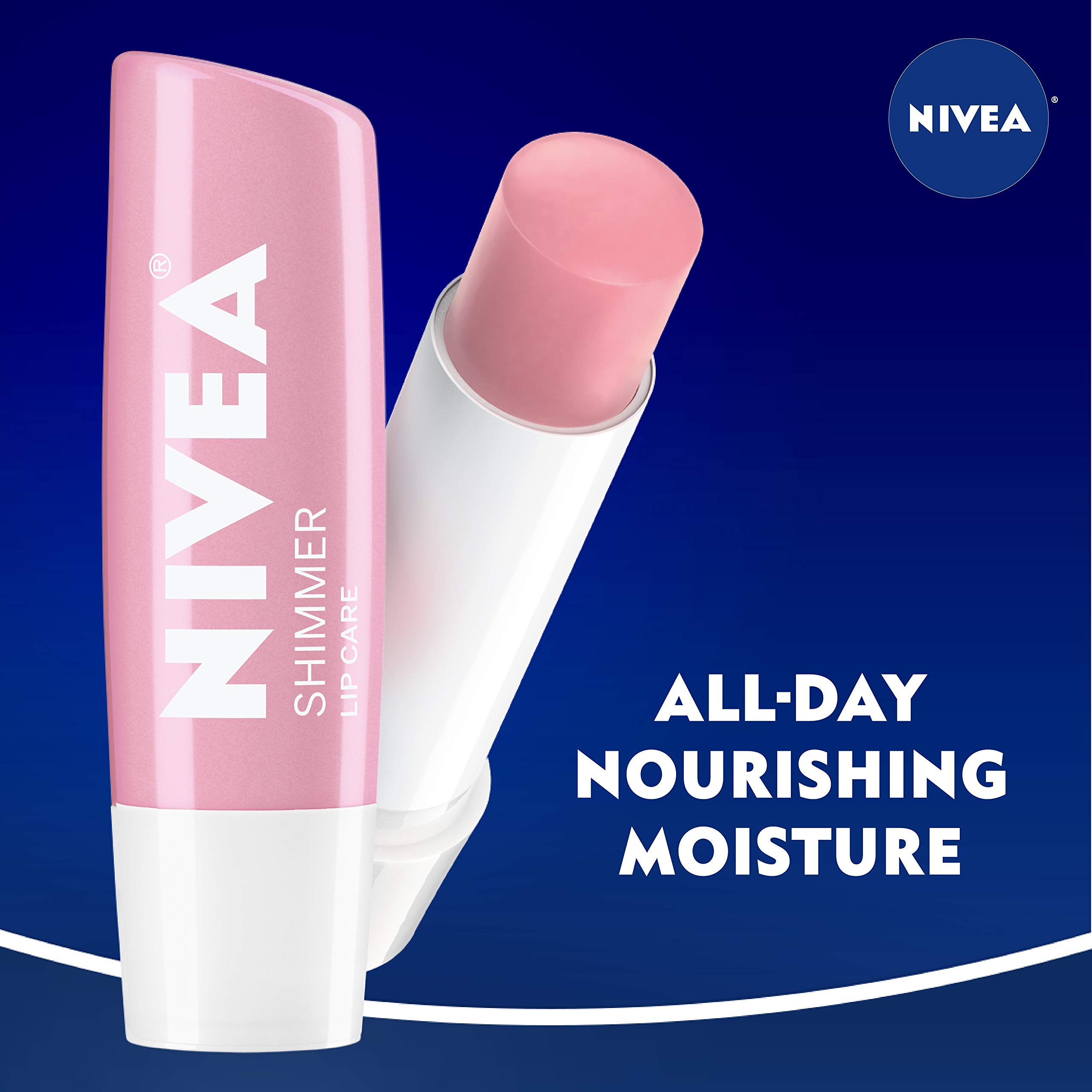 NIVEA Shimmer Lip Care, Moisturizing Lip Balm Stick with Shea Butter and Jojoba Oil, 4 Pack of 0.17 Oz Sticks