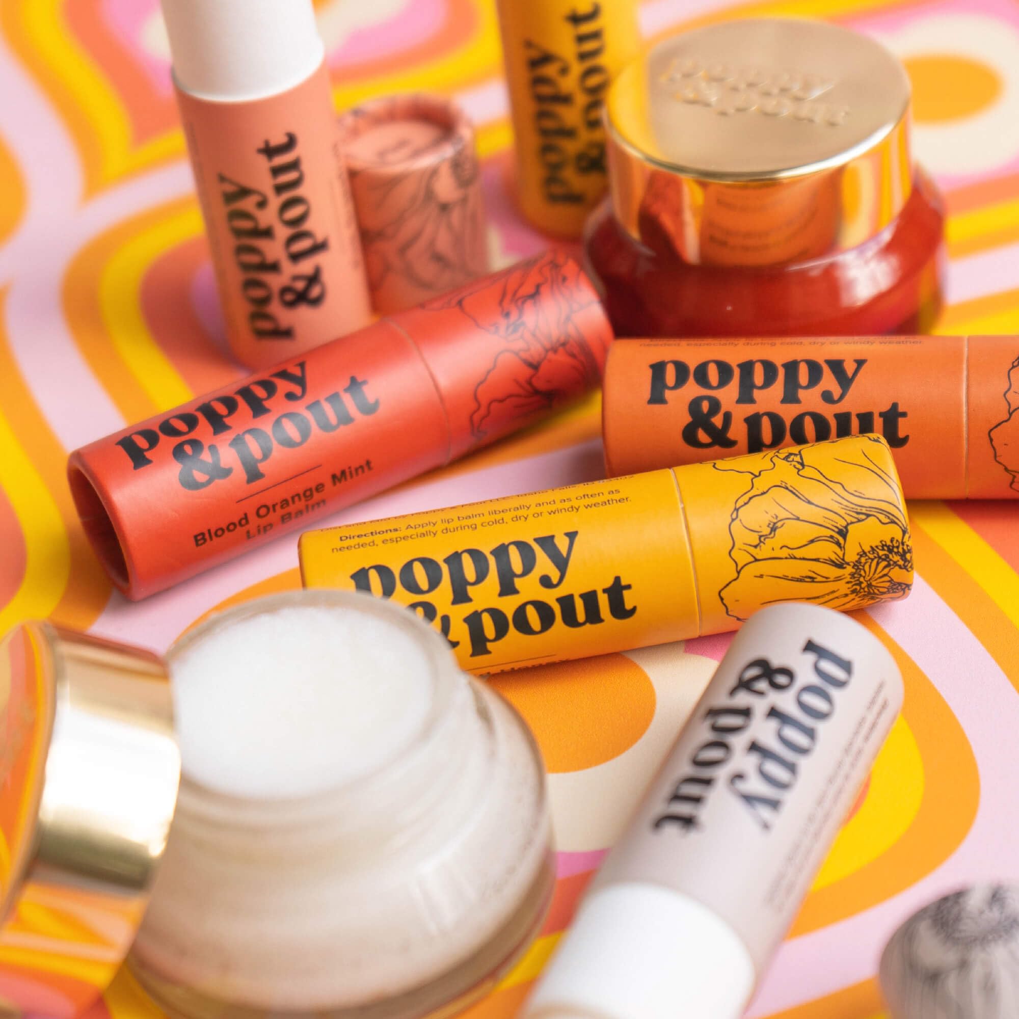 Poppy & Pout Blood Orange Mint Jumbo Lip Balm | All Natural Lip Balms & Moisturizers | Hydrates with Beeswax, Vitamin E, Organic Coconut Oil | Cruelty-Free | Lip Balm in Recyclable Cardboard Tube