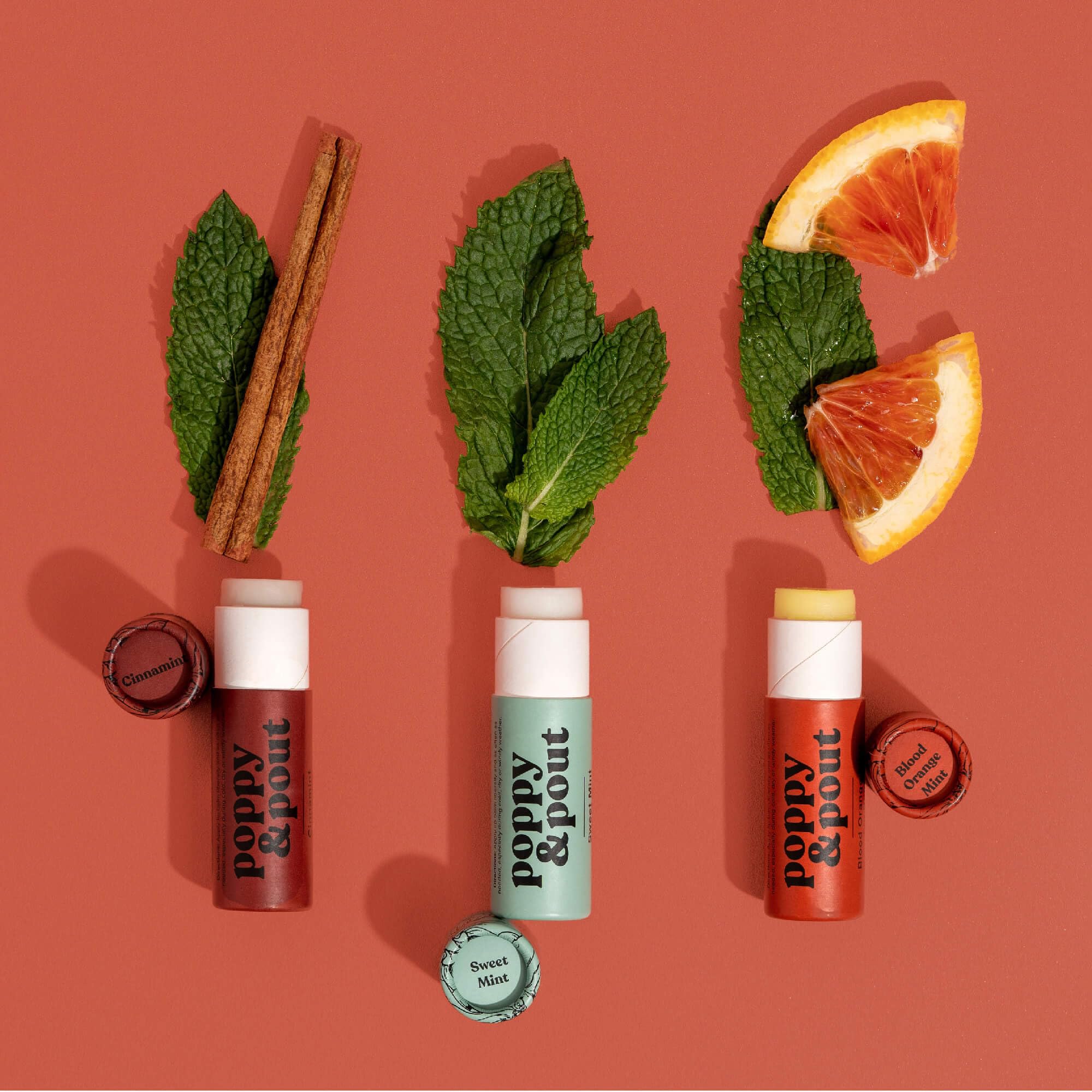 Poppy & Pout Blood Orange Mint Jumbo Lip Balm | All Natural Lip Balms & Moisturizers | Hydrates with Beeswax, Vitamin E, Organic Coconut Oil | Cruelty-Free | Lip Balm in Recyclable Cardboard Tube