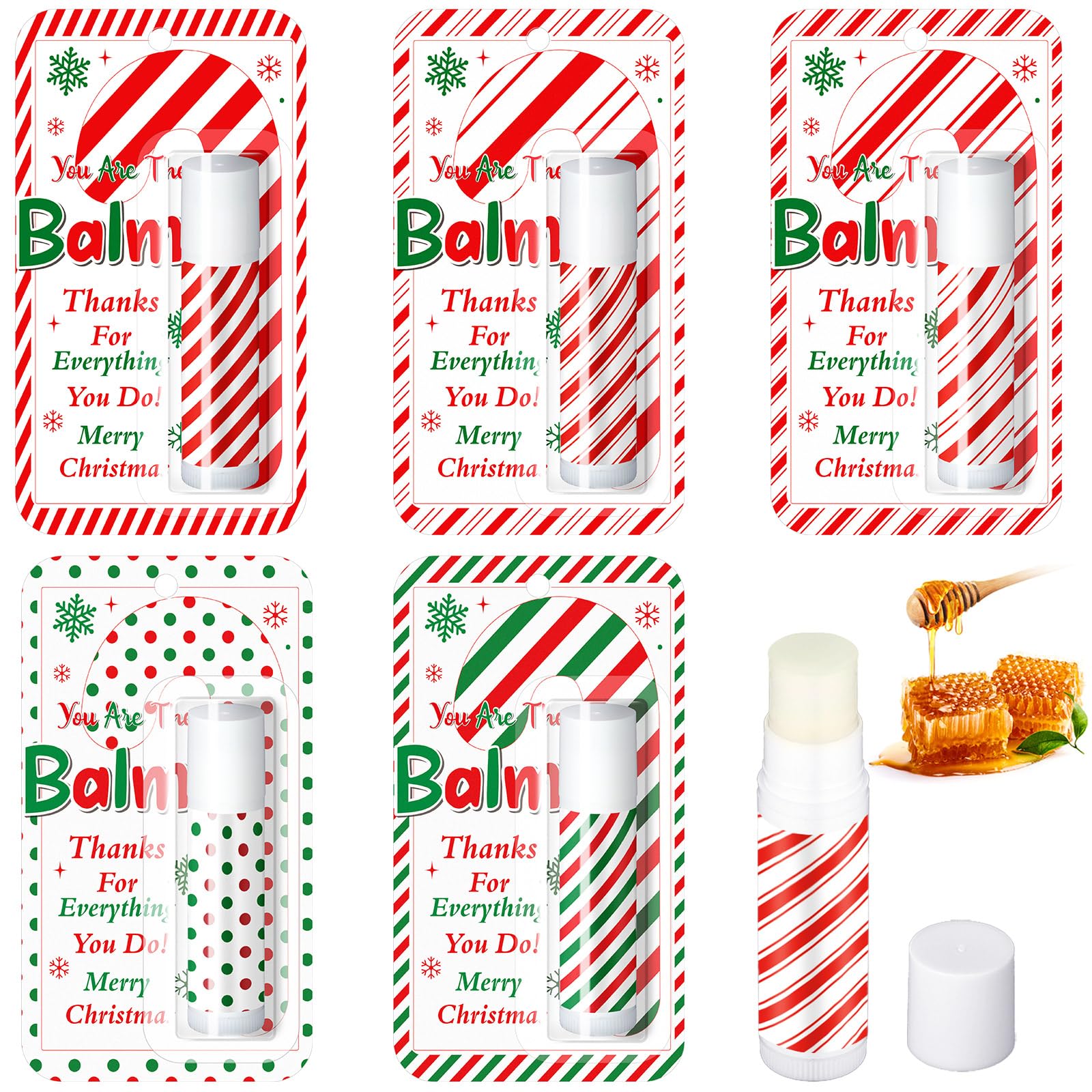 Sacubee 30 Pcs Christmas Lip Balms Bulk Xmas Lip Balm Honey Flavored 5 Styles Holiday Party Treat Goodie Bags Stuffers Small Gifts for Kids Women Men