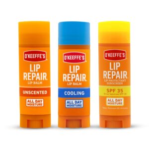 O'Keeffe's Lip Repair Lip Balm for Dry, Cracked Lips, Stick, (Pack of 3: 1 Cooling + 1 Unscented + 1 SPF)