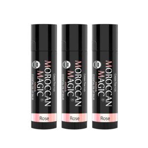 Organic Moroccan Magic Lip Balm 3 Pack | Rose Lip Balm Set | Chapsticks for Dry Lips | Made with Natural Argan, Essential Oils Lip Moisturizer and Vitamin E | Smooth Application, Non-Toxic