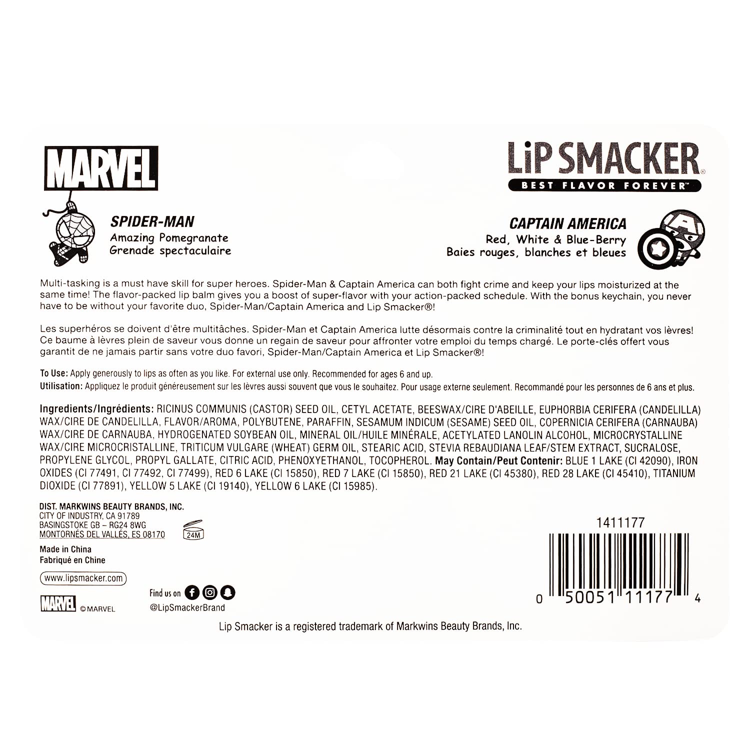 Lip Smacker Marvel, keychain, lip balm for kids - Spiderman & Captain America