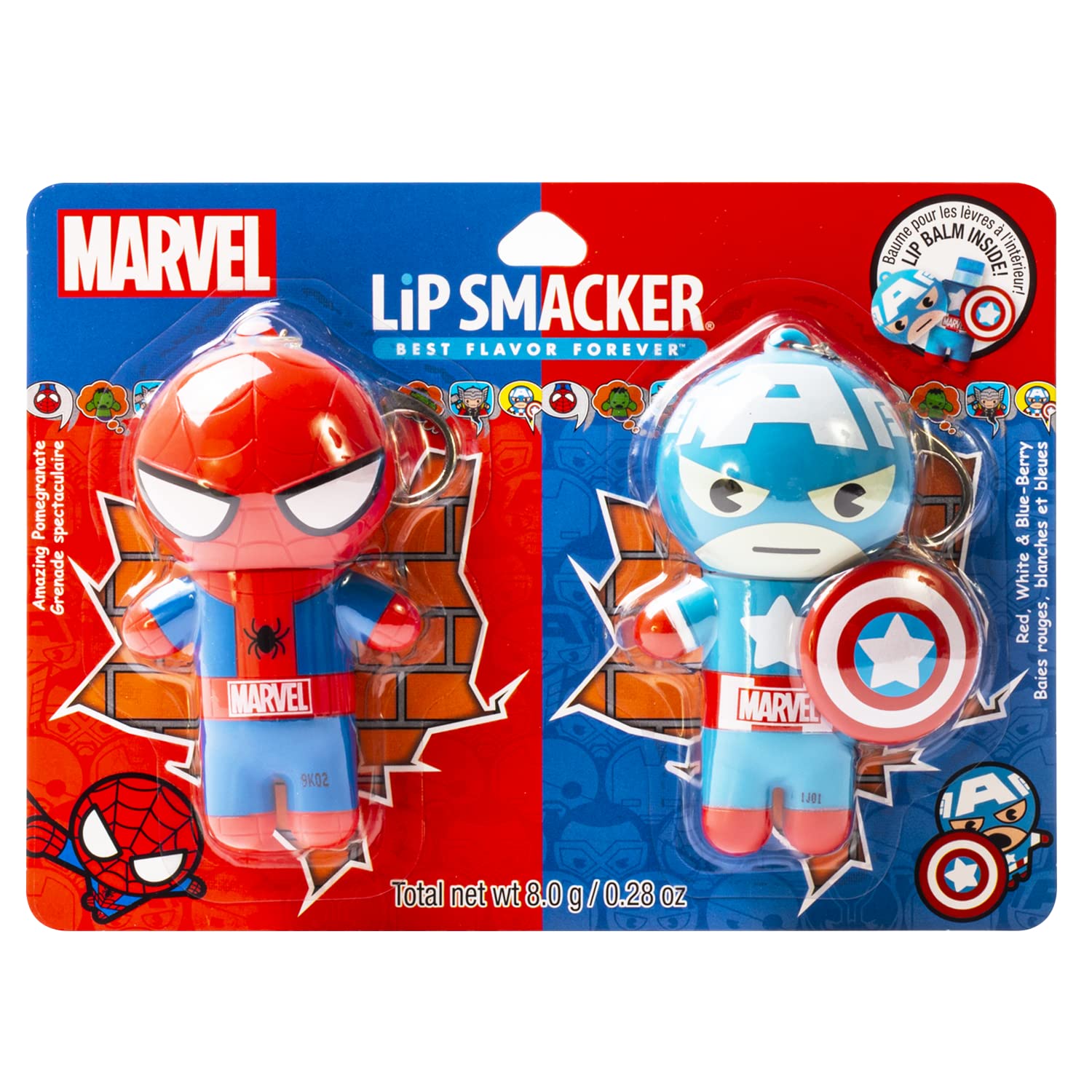 Lip Smacker Marvel, keychain, lip balm for kids - Spiderman & Captain America