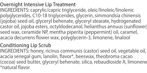 Burt’s Bees Conditioning Lip Scrub and Overnight Intensive Lip Treatment, With Ceramides, Exfoliates and Hydrates Lips 8 Hours, Natural Origin, 2 Jars, 0.25 oz