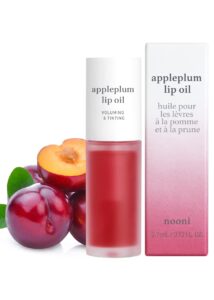 nooni korean lip oil - appleplum | lip stain, gift, long-lasting, moisturizing, plumping, revitalizing for dry lips, waterproof, no peel off, korean lip tint, red tinted lips, 0.12 fl oz