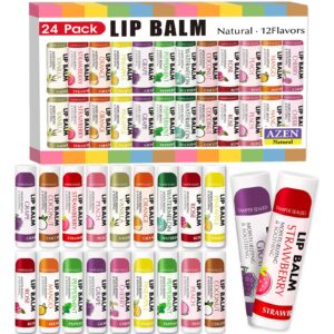 azen 24 pack lip balm stocking, natural lip balm bulk, moisturizing lip balm for dry lips