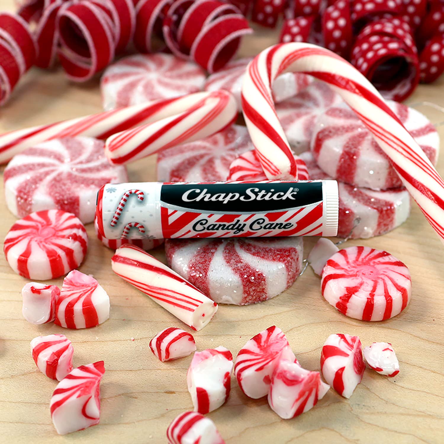 ChapStick Candy Cane Peppermint Lip Balm Tube, Candy Cane Lip Balm and Lip Moisturizer for Lip Care - 0.15 Oz