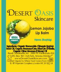 2-Pack Organic Lemon Lip Balm - USDA Certified Organic, 70% Organic Jojoba Oil, Organic Beeswax, Soothes and Softens Dry, Cracked, and Sensitive Lips, Natural Lemon Scent No Taste. 0.15 oz/4.6 gm